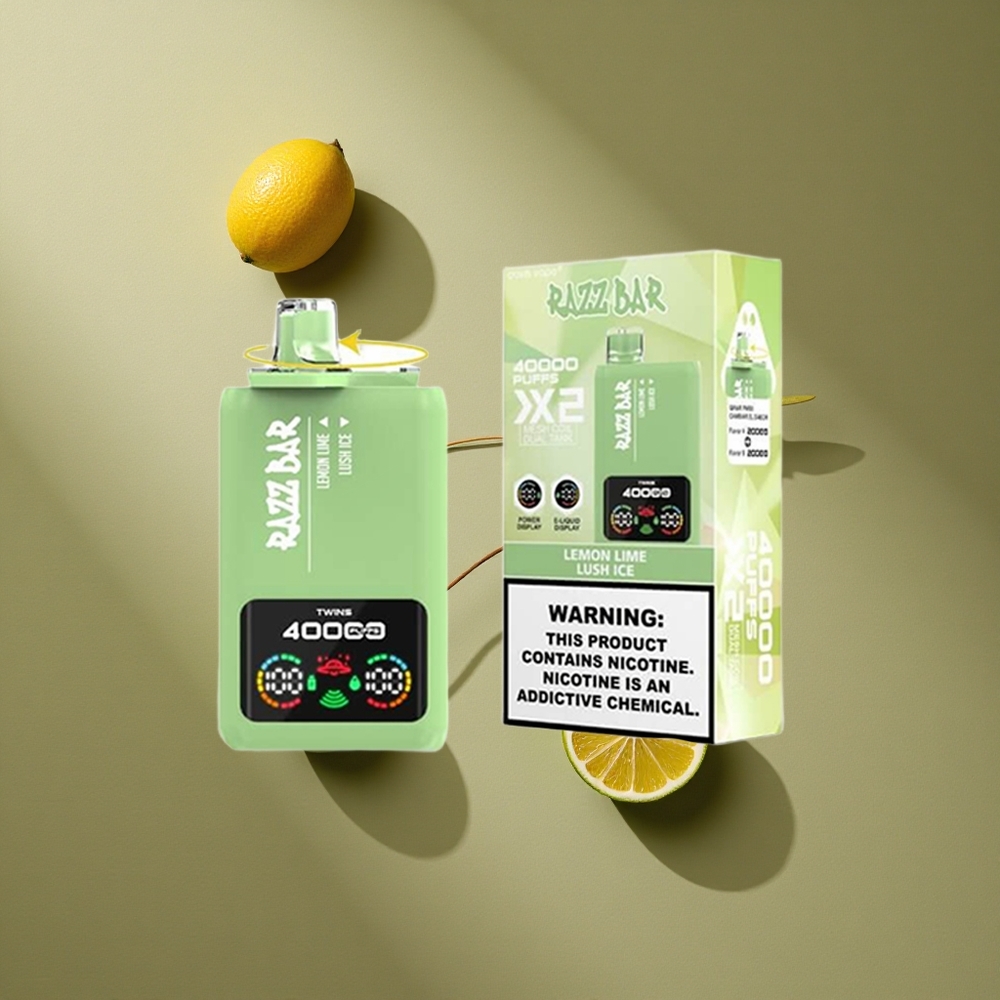 Citron Vert & Glace Rafraîchissante Razz Bar 40000 Bouffées Vape Jetable Écran d'Alimentation Port Type-C