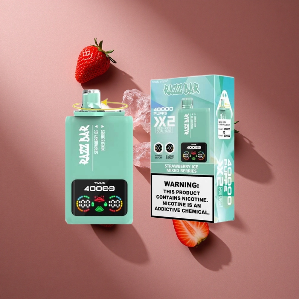 Fraise Glacée_Baies Mixtes Razz Bar 40000 Bouffées Écran d'Alimentation Port Type-C