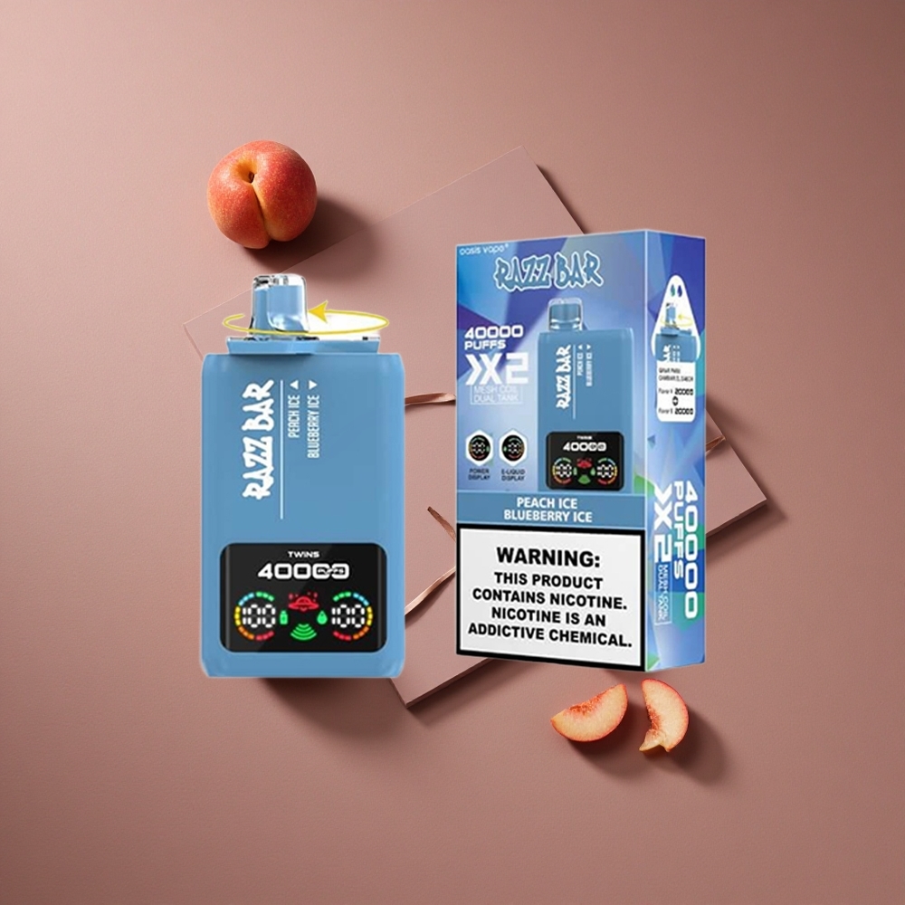 Pêche Glacée & Myrtille Glacée Razz Bar 40000 Bouffées Vape Jetable Écran d'Alimentation Port Type-C