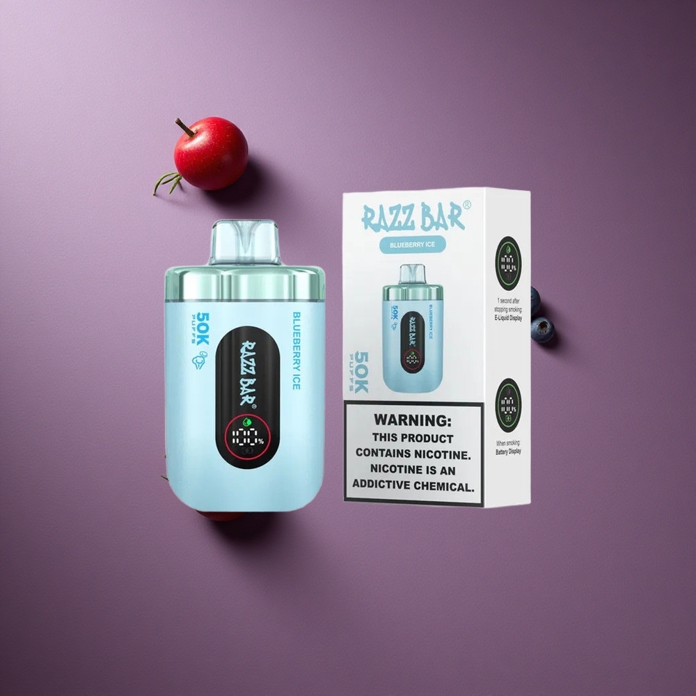 Glace Myrtille & Framboise Razz Bar 50000 Bouffées Vape Jetable Rechargeable Type-C 2% Nicotine