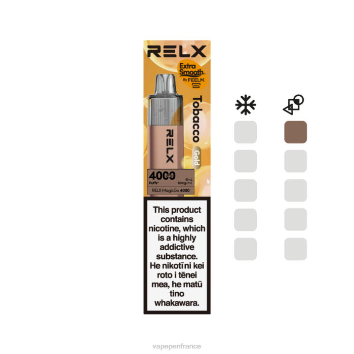 Eliquide France - RELX MagicGo 4000 vapes jetables tabac (or) V2PR2