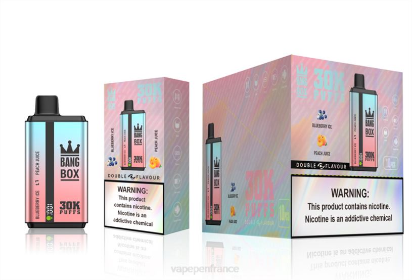 Cigarette Electronique France - Bang Box 30 000 bouffées double saveurs P80J63 glace aux myrtilles et jus de pêche