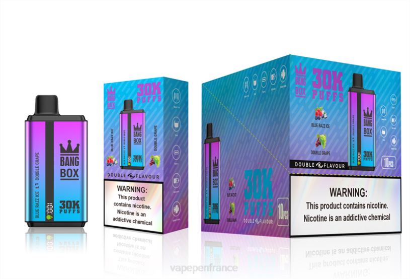 Cigarette Electronique France - Bang Box 30 000 bouffées double saveurs P80J72 glace bleue au razz et double raisin