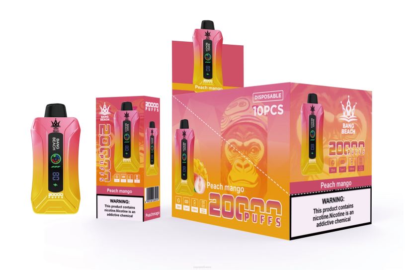 Eliquide France - Bang Beach Vape à écran intelligent de 20 000 bouffées P80J2 pêche mangue