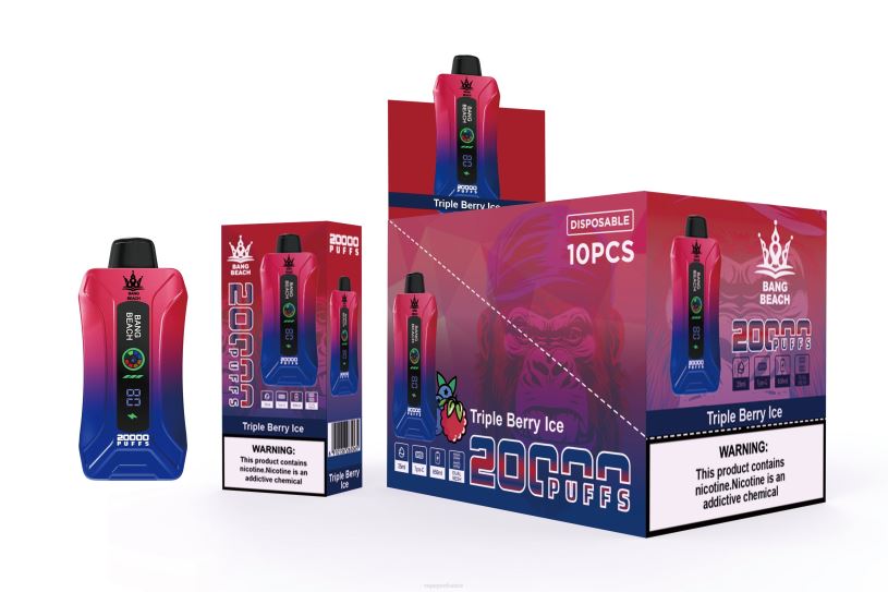 Eliquide France - Bang Beach Vape à écran intelligent de 20 000 bouffées P80J8 glace aux trois baies
