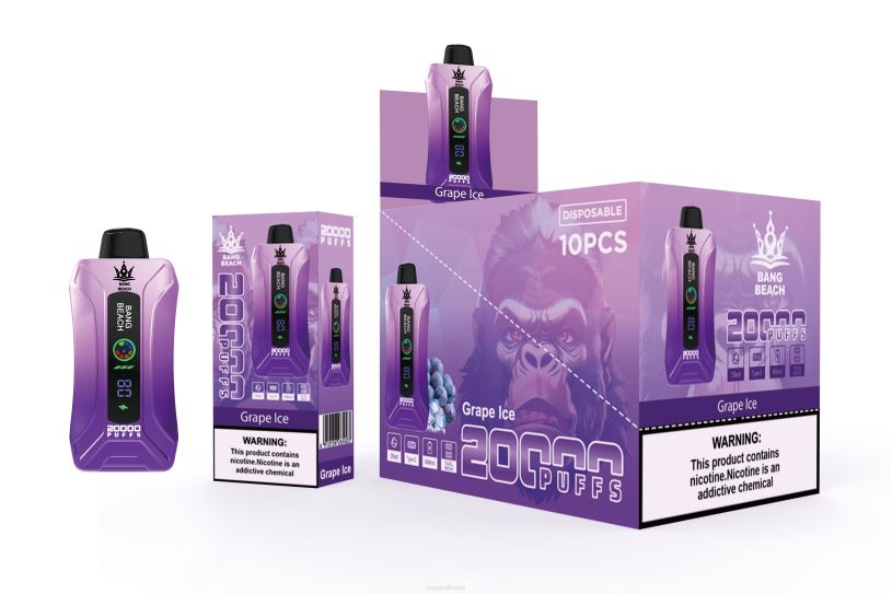 Vape France - Bang Beach Vape à écran intelligent de 20 000 bouffées P80J10 glace aux raisins