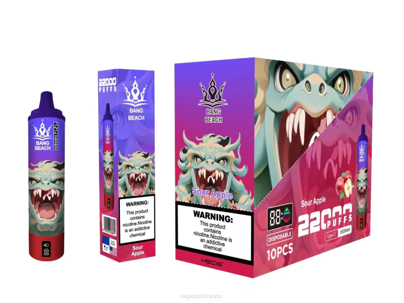 Vape France - Bang Beach Écran intelligent de 22 000 bouffées P80J13 pomme aigre