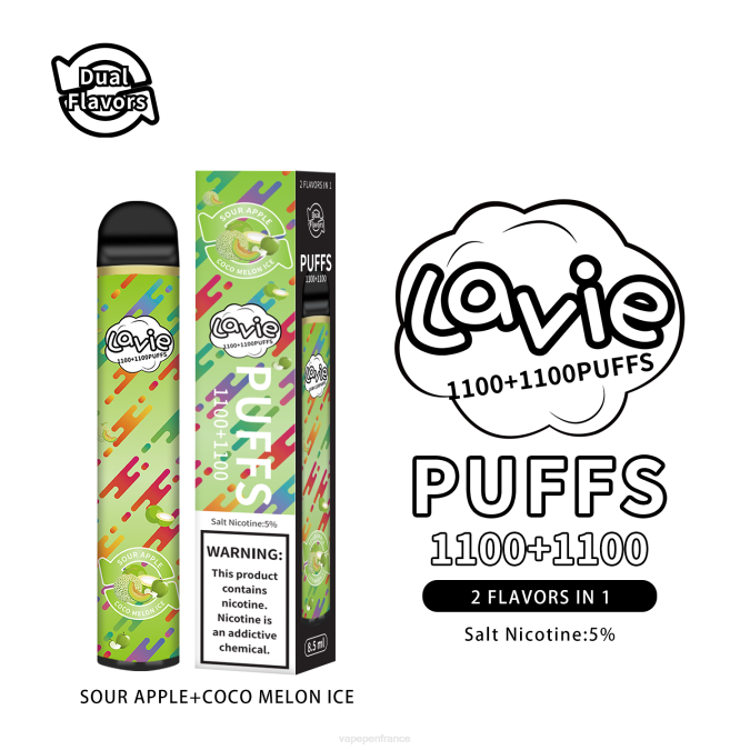 Cigarette Electronique France - glace pomme aigre/coco melon 8F04297 LAVIE BAR Switch 2200 bouffées