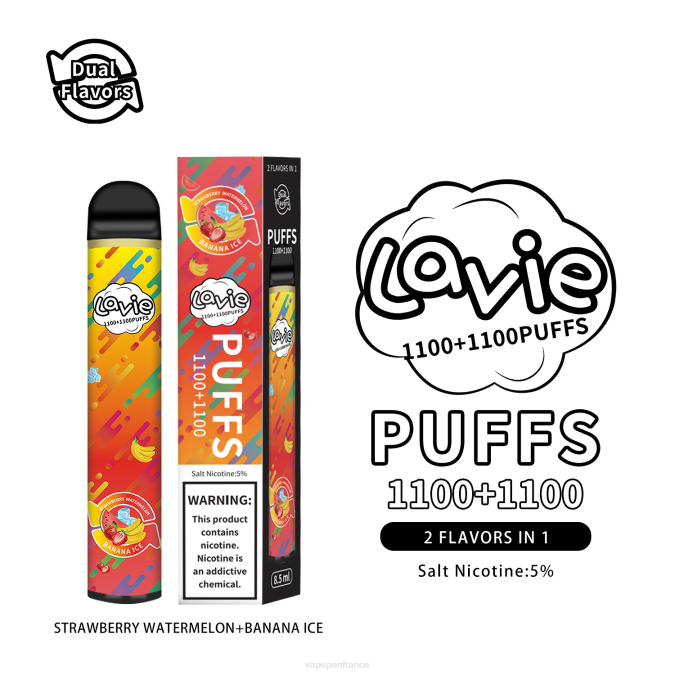 Vape France - glace fraise pastèque/banane 8F04295 LAVIE BAR Switch 2200 bouffées